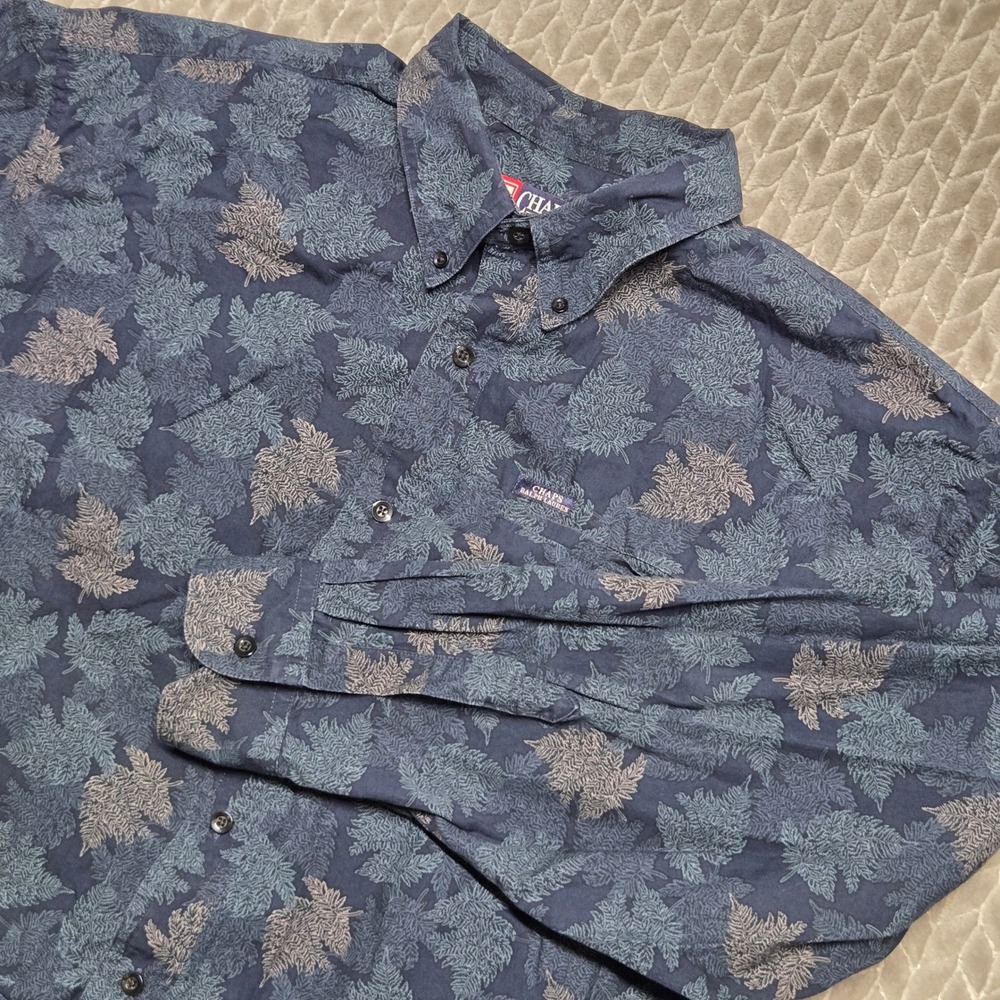 Vintage Chaps Ralph Lauren Mens Blue Fern Leaf Print Button Down Shirt Large